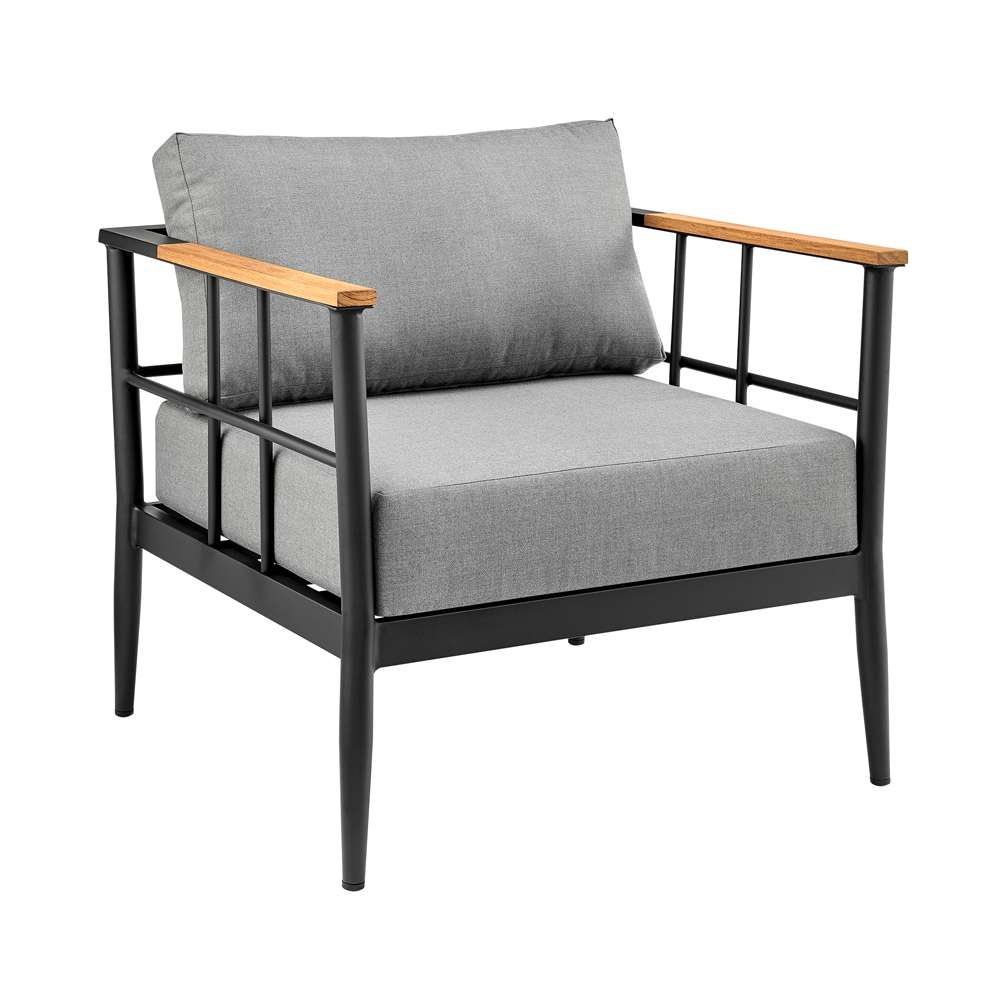 Armen Living - Shari Outdoor Patio 4-Piece Lounge Set in Aluminum with Teak Wood and Grey Cushions - 840254333079 - CLOSEOUT veiw 6