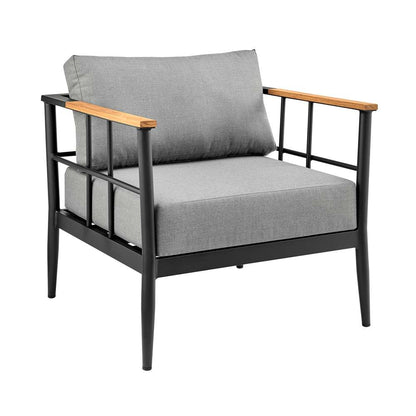 Armen Living - Shari Outdoor Patio 4-Piece Lounge Set in Aluminum with Teak Wood and Grey Cushions - 840254333079 - CLOSEOUT veiw 6