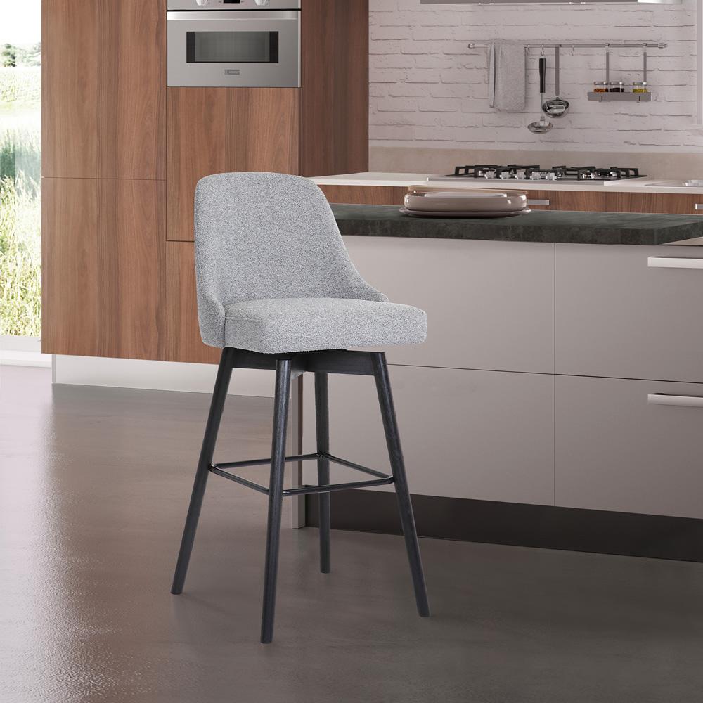 Armen Living  - Sicily 26in Swivel Black Wood Counter Stool in Light Grey Fabric - LCSIBABLKGRYF26 veiw 8
