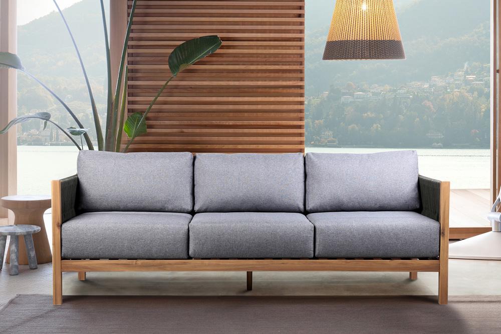 Armen Living - Sienna Outdoor Eucalyptus Sofa in Teak Finish with Grey Cushions - LCSISOWDTK veiw 8