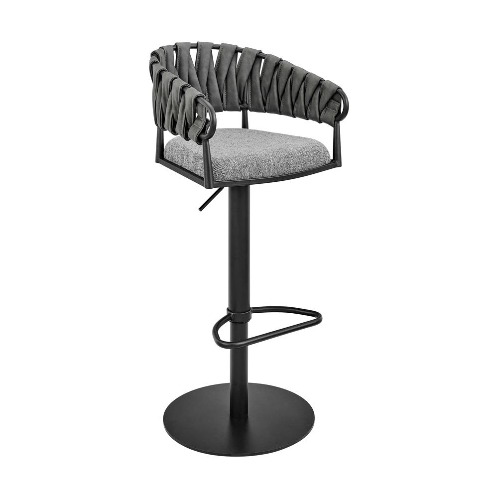 Armen Living - Silabe Adjustable Counter or Bar Stool in Black Metal with Gray Fabric and Faux Leather - 840254335325 veiw 1