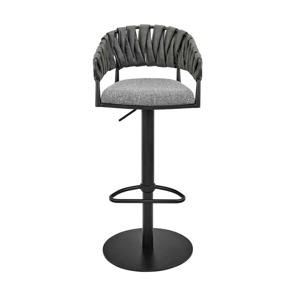 Armen Living - Silabe Adjustable Counter or Bar Stool in Black Metal with Gray Fabric and Faux Leather - 840254335325 veiw 2