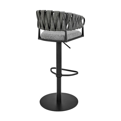 Armen Living - Silabe Adjustable Counter or Bar Stool in Black Metal with Gray Fabric and Faux Leather - 840254335325 veiw 4