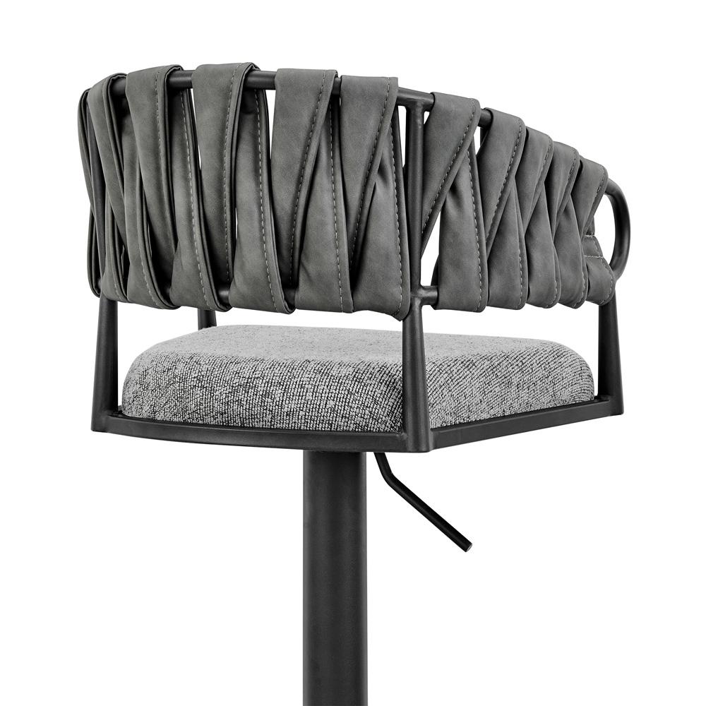Armen Living - Silabe Adjustable Counter or Bar Stool in Black Metal with Gray Fabric and Faux Leather - 840254335325 veiw 6