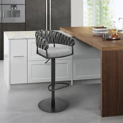 Armen Living - Silabe Adjustable Counter or Bar Stool in Black Metal with Gray Fabric and Faux Leather - 840254335325 veiw 8