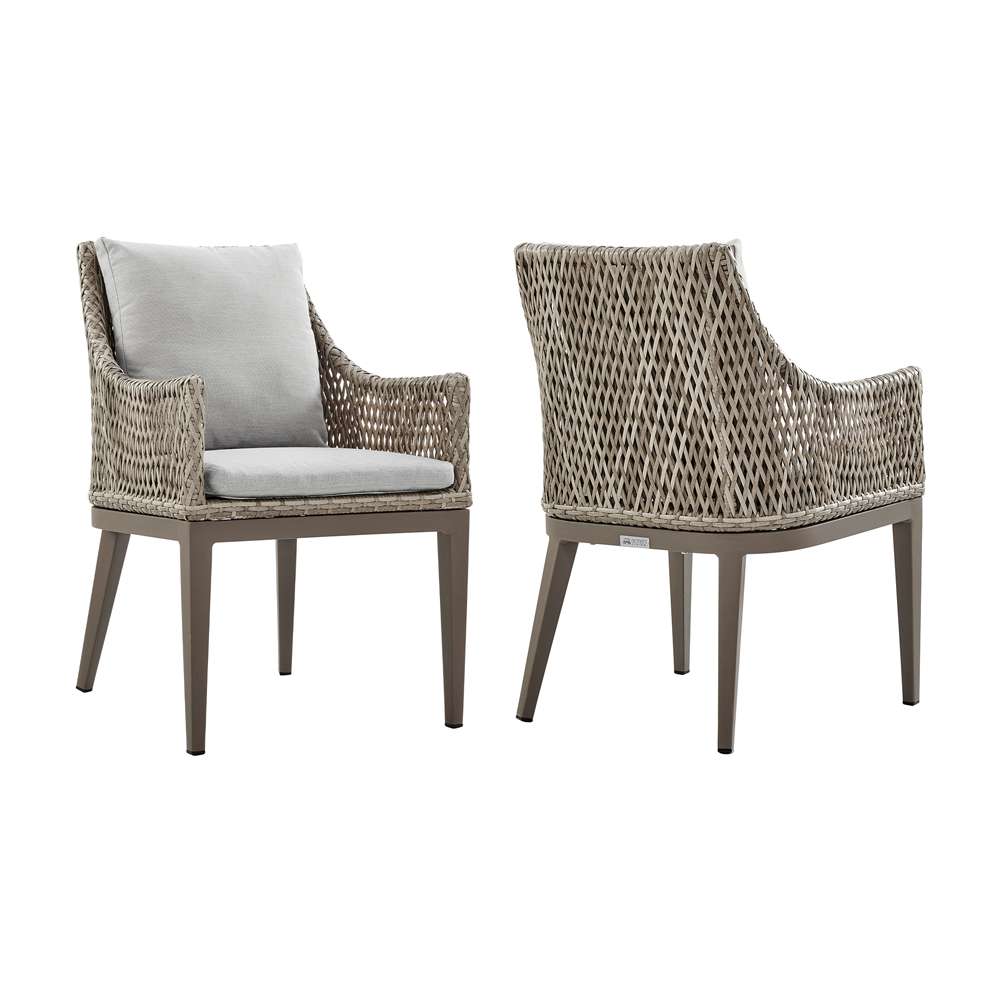 Armen Living - Silvana Outdoor Wicker and Aluminum Gray Dining Chair with Beige Cushions (Set of 2) - 840254332911 veiw 1