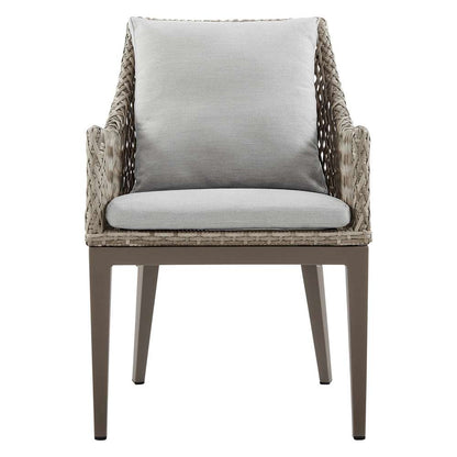 Armen Living - Silvana Outdoor Wicker and Aluminum Gray Dining Chair with Beige Cushions (Set of 2) - 840254332911 veiw 3