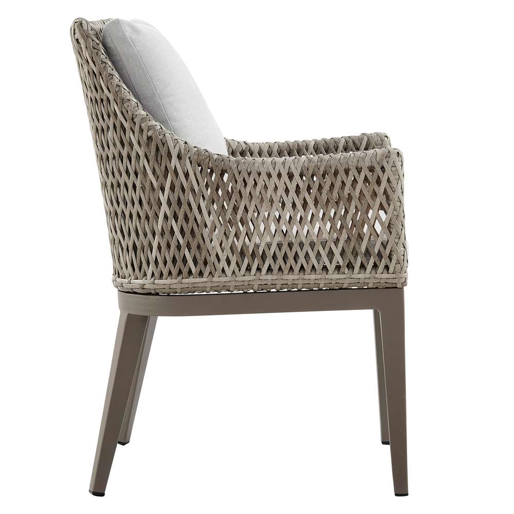 Armen Living - Silvana Outdoor Wicker and Aluminum Gray Dining Chair with Beige Cushions (Set of 2) - 840254332911 veiw 4
