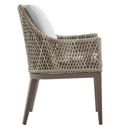 Armen Living - Silvana Outdoor Wicker and Aluminum Gray Dining Chair with Beige Cushions (Set of 2) - 840254332911 veiw 4