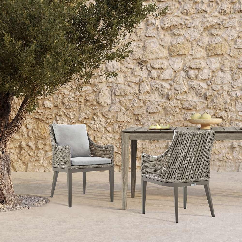Armen Living - Silvana Outdoor Wicker and Aluminum Gray Dining Chair with Beige Cushions (Set of 2) - 840254332911 veiw 7