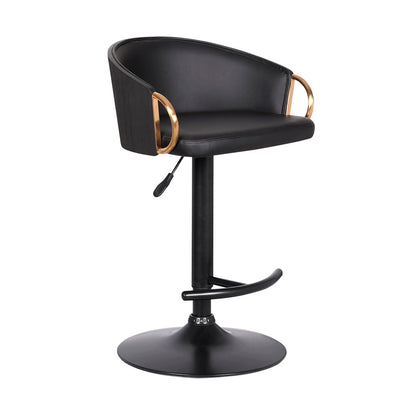 Armen Living - Solstice Adjustable Black Faux Leather Swivel Barrstool With Black Powder Coated Finish and Gold Accents - LCSCBABLBL veiw 1