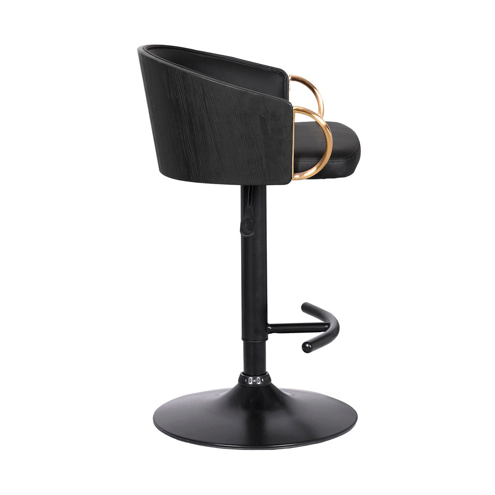 Armen Living - Solstice Adjustable Black Faux Leather Swivel Barrstool With Black Powder Coated Finish and Gold Accents - LCSCBABLBL veiw 3