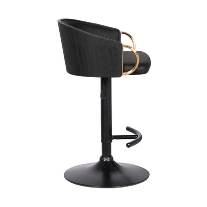Armen Living - Solstice Adjustable Black Faux Leather Swivel Barrstool With Black Powder Coated Finish and Gold Accents - LCSCBABLBL veiw 3
