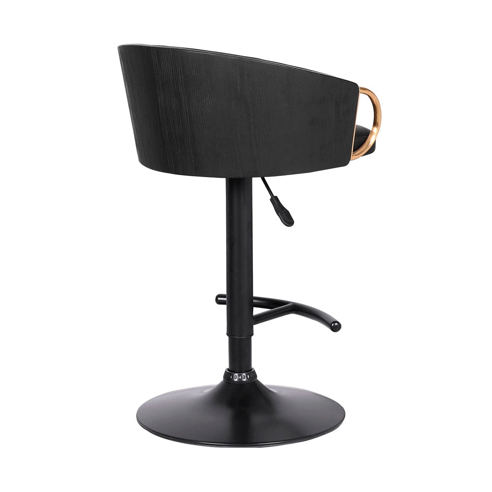 Armen Living - Solstice Adjustable Black Faux Leather Swivel Barrstool With Black Powder Coated Finish and Gold Accents - LCSCBABLBL veiw 4