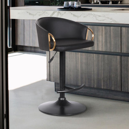 Armen Living - Solstice Adjustable Black Faux Leather Swivel Barrstool With Black Powder Coated Finish and Gold Accents - LCSCBABLBL veiw 6