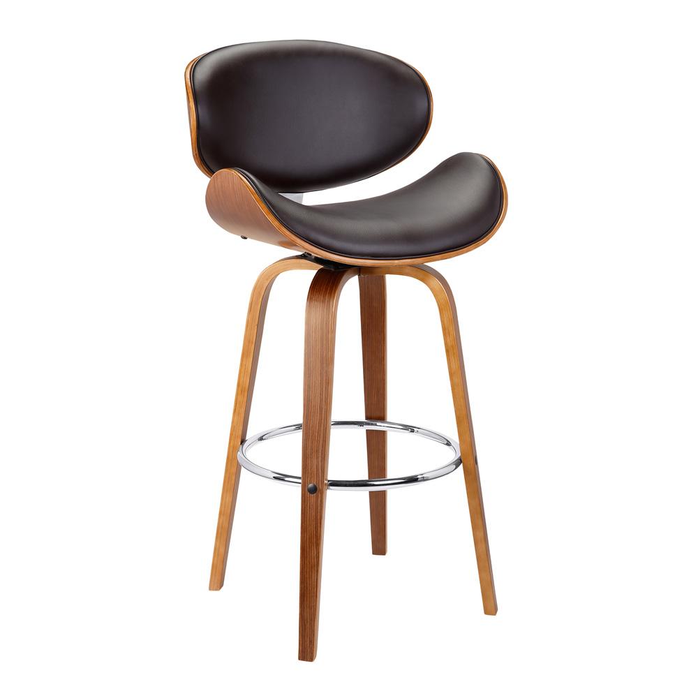 Armen Living - Solvang 26in Swivel Brown Faux Leather and Walnut Wood Counter Stool - LCSLBABRWA26 veiw 1