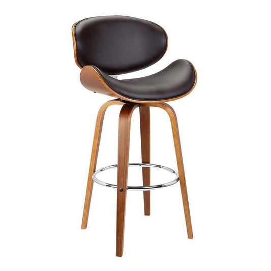 Armen Living - Solvang 26in Swivel Brown Faux Leather and Walnut Wood Counter Stool - LCSLBABRWA26 veiw 1
