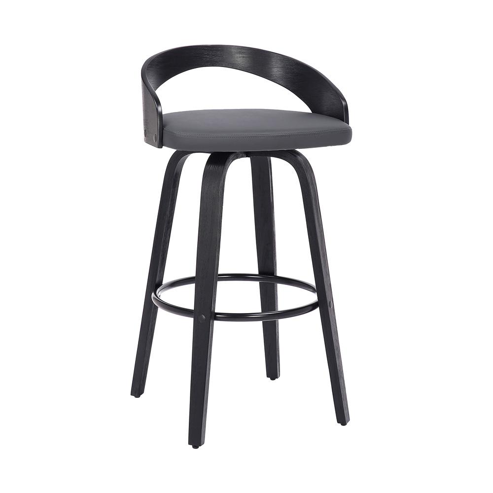 Armen Living  - Sonia 30in Bar Height Swivel Grey Faux Leather and Black Wood Bar Stool - LCSOBAGRBL30 - CLOSEOUT