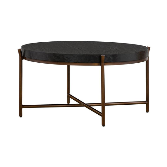Armen Living - Sylvie Brushed Oak and Metal Round Coffee Table - LCSYCOBL veiw 1