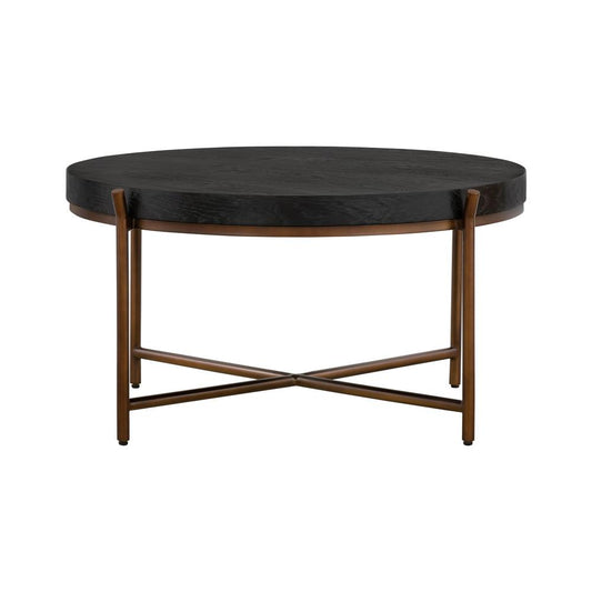 Armen Living - Sylvie Brushed Oak and Metal Round Coffee Table - LCSYCOBL veiw 2
