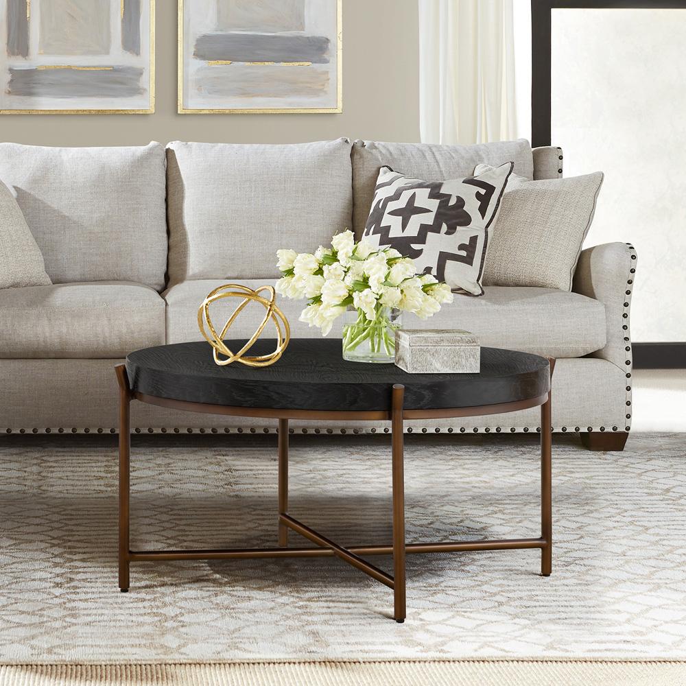 Armen Living - Sylvie Brushed Oak and Metal Round Coffee Table - LCSYCOBL veiw 6