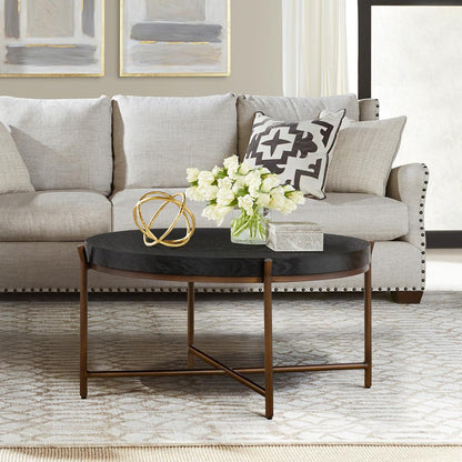 Armen Living - Sylvie Brushed Oak and Metal Round Coffee Table - LCSYCOBL veiw 6