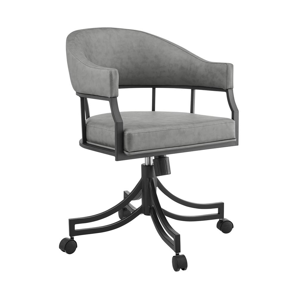 Armen Living - Tibet Swivel Tilt Rolling Dining Chair with Matte Black Iron and Vintage Gray Faux Leather - LCTISIGRYBLK veiw 1
