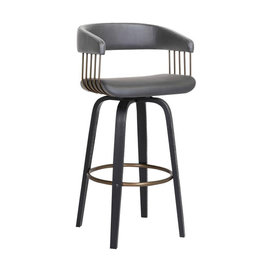 Armen Living  - Topanga 26in Swivel Black Wood Counter Stool in Grey Faux Leather with Golden Bronze Metal - LCTOBABLKGRY26 veiw 1