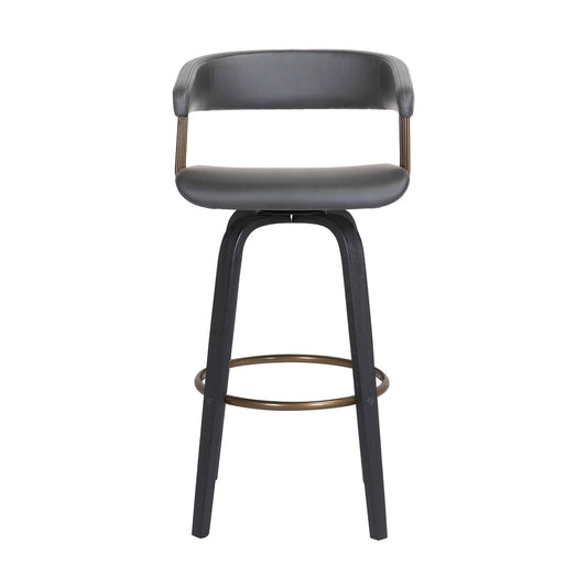 Armen Living  - Topanga 26in Swivel Black Wood Counter Stool in Grey Faux Leather with Golden Bronze Metal - LCTOBABLKGRY26 veiw 2