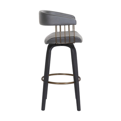 Armen Living  - Topanga 26in Swivel Black Wood Counter Stool in Grey Faux Leather with Golden Bronze Metal - LCTOBABLKGRY26 veiw 3
