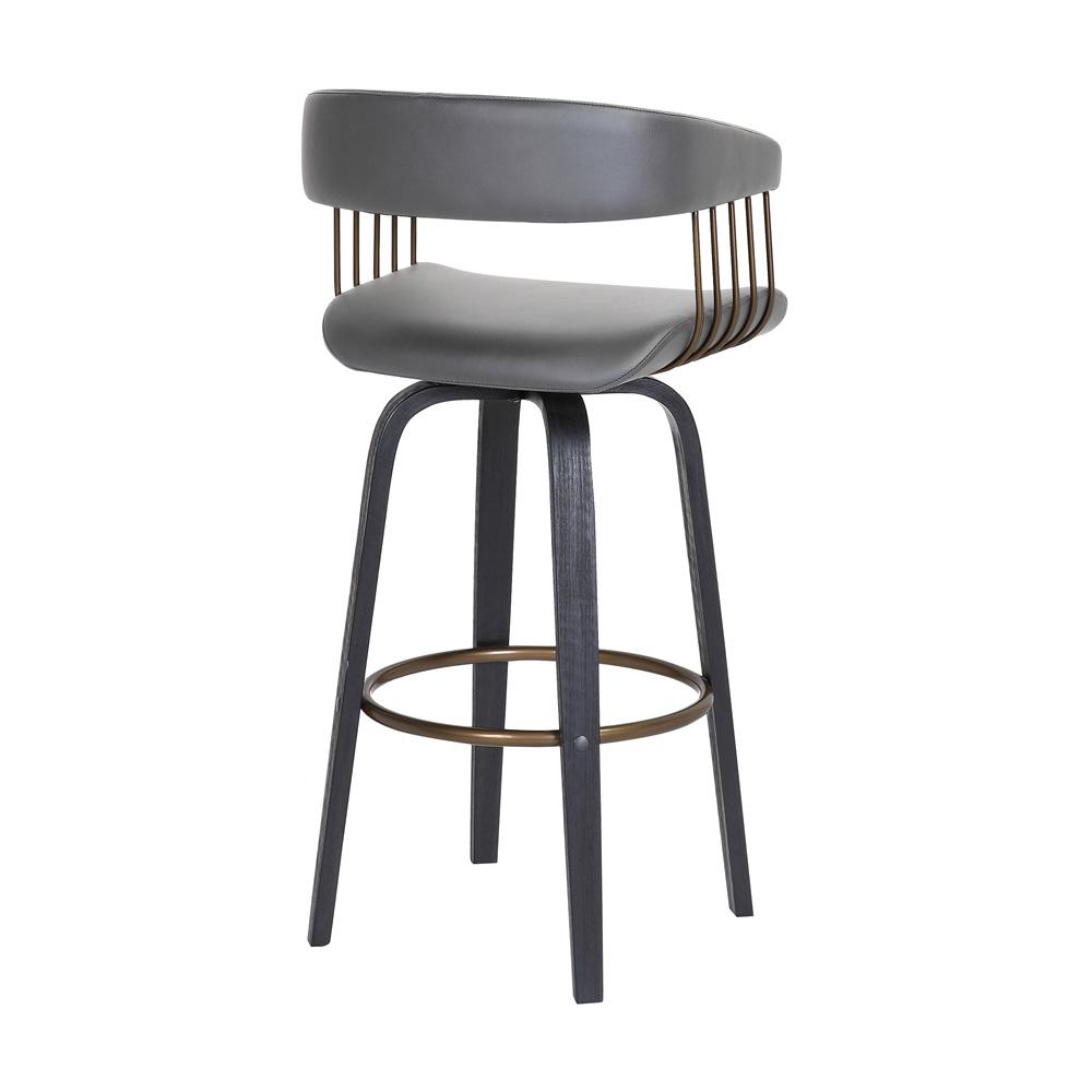 Armen Living  - Topanga 26in Swivel Black Wood Counter Stool in Grey Faux Leather with Golden Bronze Metal - LCTOBABLKGRY26 veiw 4