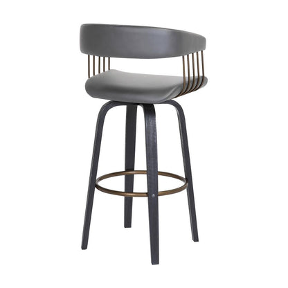Armen Living  - Topanga 26in Swivel Black Wood Counter Stool in Grey Faux Leather with Golden Bronze Metal - LCTOBABLKGRY26 veiw 4