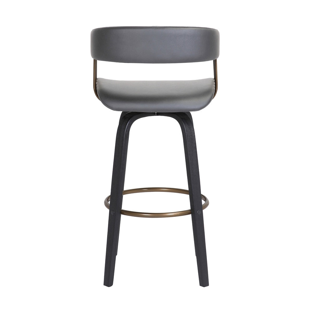 Armen Living  - Topanga 26in Swivel Black Wood Counter Stool in Grey Faux Leather with Golden Bronze Metal - LCTOBABLKGRY26 veiw 5
