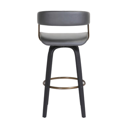 Armen Living  - Topanga 26in Swivel Black Wood Counter Stool in Grey Faux Leather with Golden Bronze Metal - LCTOBABLKGRY26 veiw 5