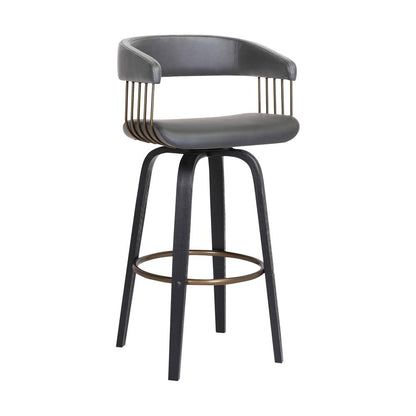 Armen Living  - Topanga 30.5in Swivel Black Wood Bar Stool in Grey Faux Leather with Golden Bronze Metal - LCTOBABLKGRY30 veiw 1