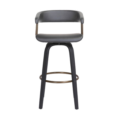 Armen Living  - Topanga 30.5in Swivel Black Wood Bar Stool in Grey Faux Leather with Golden Bronze Metal - LCTOBABLKGRY30 veiw 2