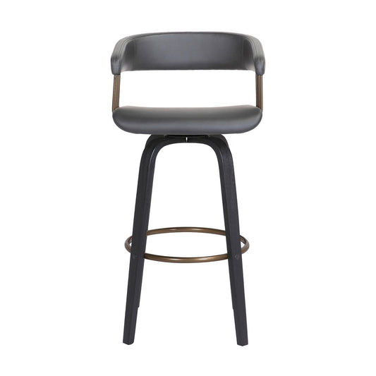 Armen Living  - Topanga 30.5in Swivel Black Wood Bar Stool in Grey Faux Leather with Golden Bronze Metal - LCTOBABLKGRY30 veiw 2