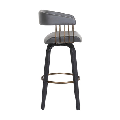 Armen Living  - Topanga 30.5in Swivel Black Wood Bar Stool in Grey Faux Leather with Golden Bronze Metal - LCTOBABLKGRY30 veiw 3