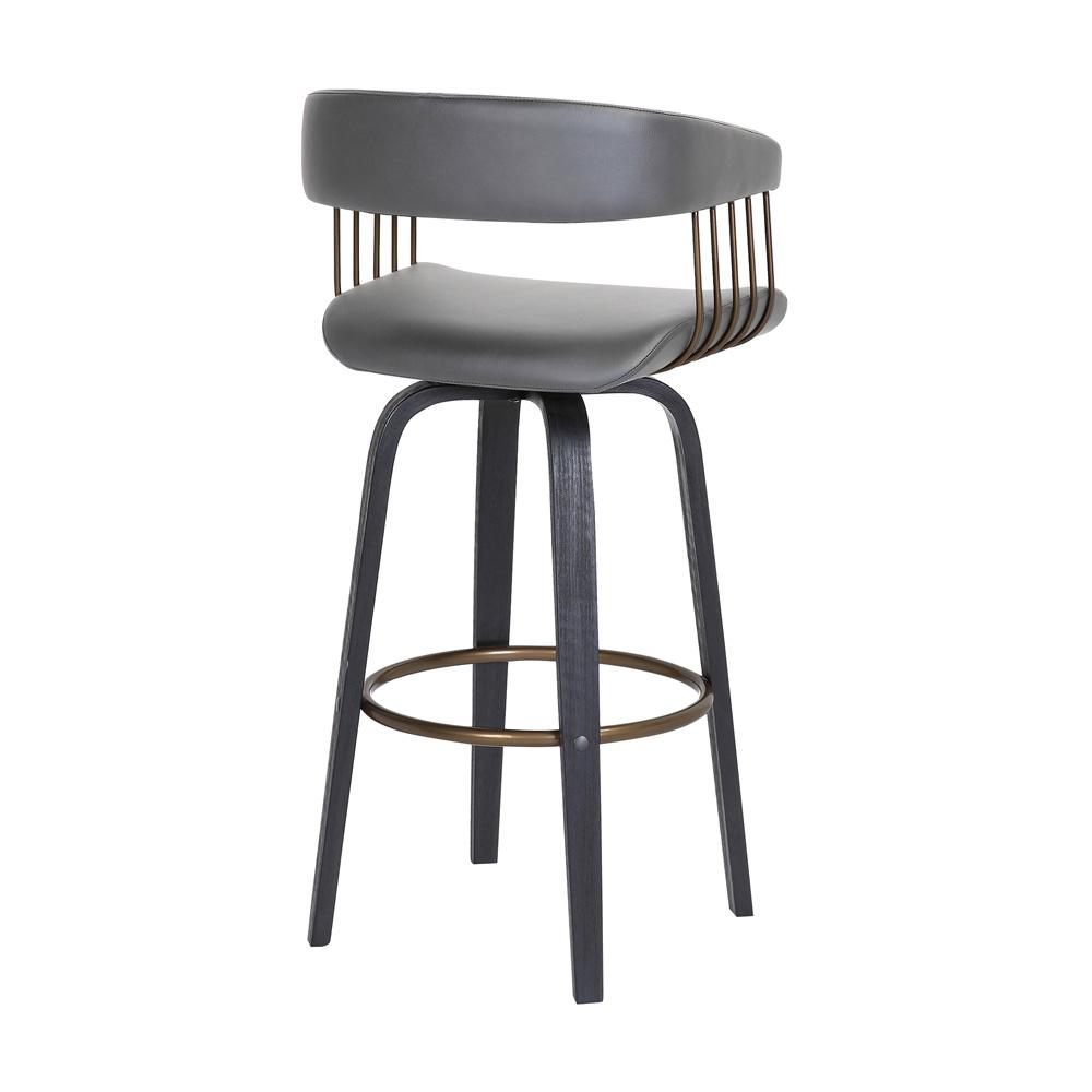 Armen Living  - Topanga 30.5in Swivel Black Wood Bar Stool in Grey Faux Leather with Golden Bronze Metal - LCTOBABLKGRY30 veiw 4