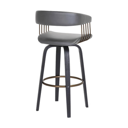 Armen Living  - Topanga 30.5in Swivel Black Wood Bar Stool in Grey Faux Leather with Golden Bronze Metal - LCTOBABLKGRY30 veiw 4