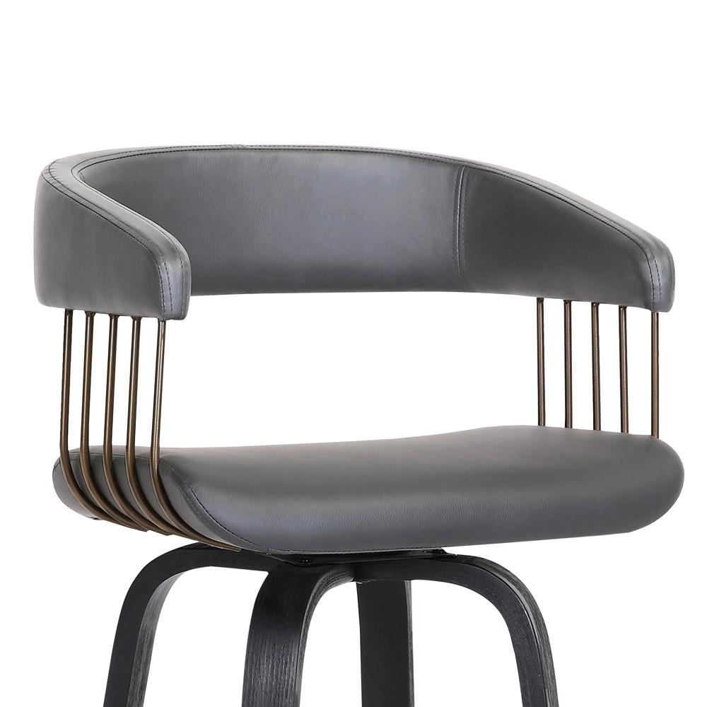 Armen Living  - Topanga 30.5in Swivel Black Wood Bar Stool in Grey Faux Leather with Golden Bronze Metal - LCTOBABLKGRY30 veiw 6