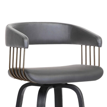 Armen Living  - Topanga 30.5in Swivel Black Wood Bar Stool in Grey Faux Leather with Golden Bronze Metal - LCTOBABLKGRY30 veiw 6