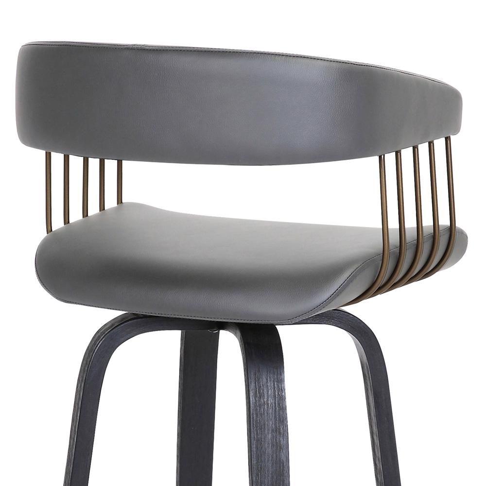 Armen Living  - Topanga 30.5in Swivel Black Wood Bar Stool in Grey Faux Leather with Golden Bronze Metal - LCTOBABLKGRY30 veiw 7
