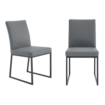 Armen Living - Trevor Contemporary Dining Chair in Matte Black Finish and Gray Faux Leather (Set of 2) - LCTRCHMBGR veiw 1