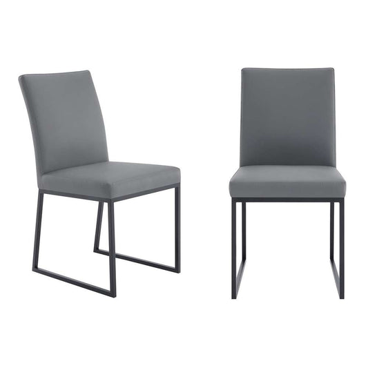 Armen Living - Trevor Contemporary Dining Chair in Matte Black Finish and Gray Faux Leather (Set of 2) - LCTRCHMBGR veiw 1