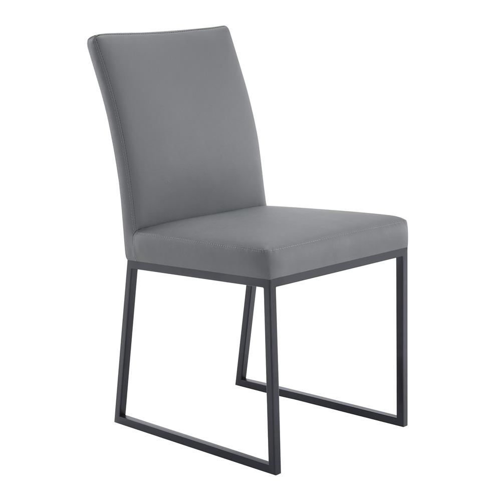 Armen Living - Trevor Contemporary Dining Chair in Matte Black Finish and Gray Faux Leather (Set of 2) - LCTRCHMBGR veiw 2