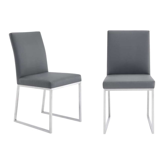 Armen Living - Trevor Contemporary Dining Chair in Brushed Stainless Steel and Gray Faux Leather (Set of 2) - LCTRCHBSGR veiw 1