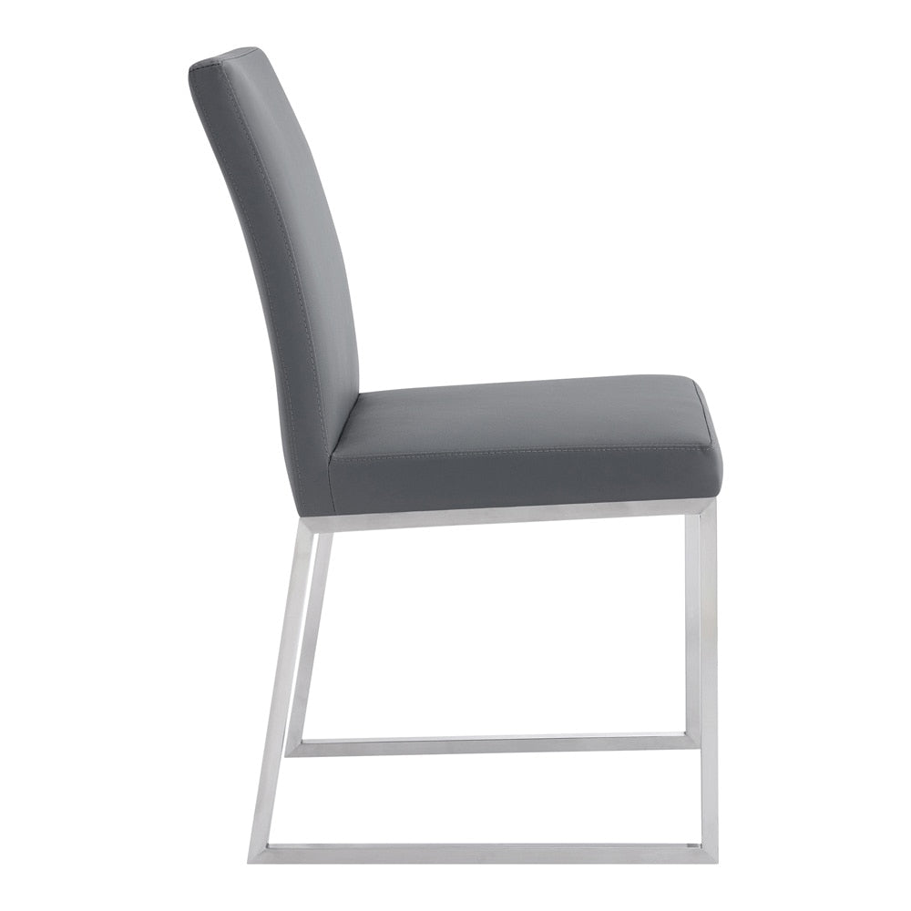 Armen Living - Trevor Contemporary Dining Chair in Brushed Stainless Steel and Gray Faux Leather (Set of 2) - LCTRCHBSGR veiw 3
