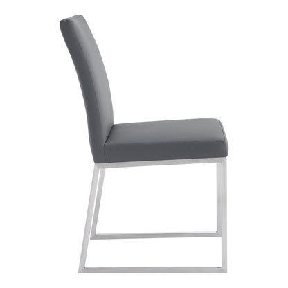 Armen Living - Trevor Contemporary Dining Chair in Brushed Stainless Steel and Gray Faux Leather (Set of 2) - LCTRCHBSGR veiw 3