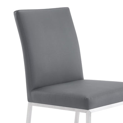 Armen Living - Trevor Contemporary Dining Chair in Brushed Stainless Steel and Gray Faux Leather (Set of 2) - LCTRCHBSGR veiw 6